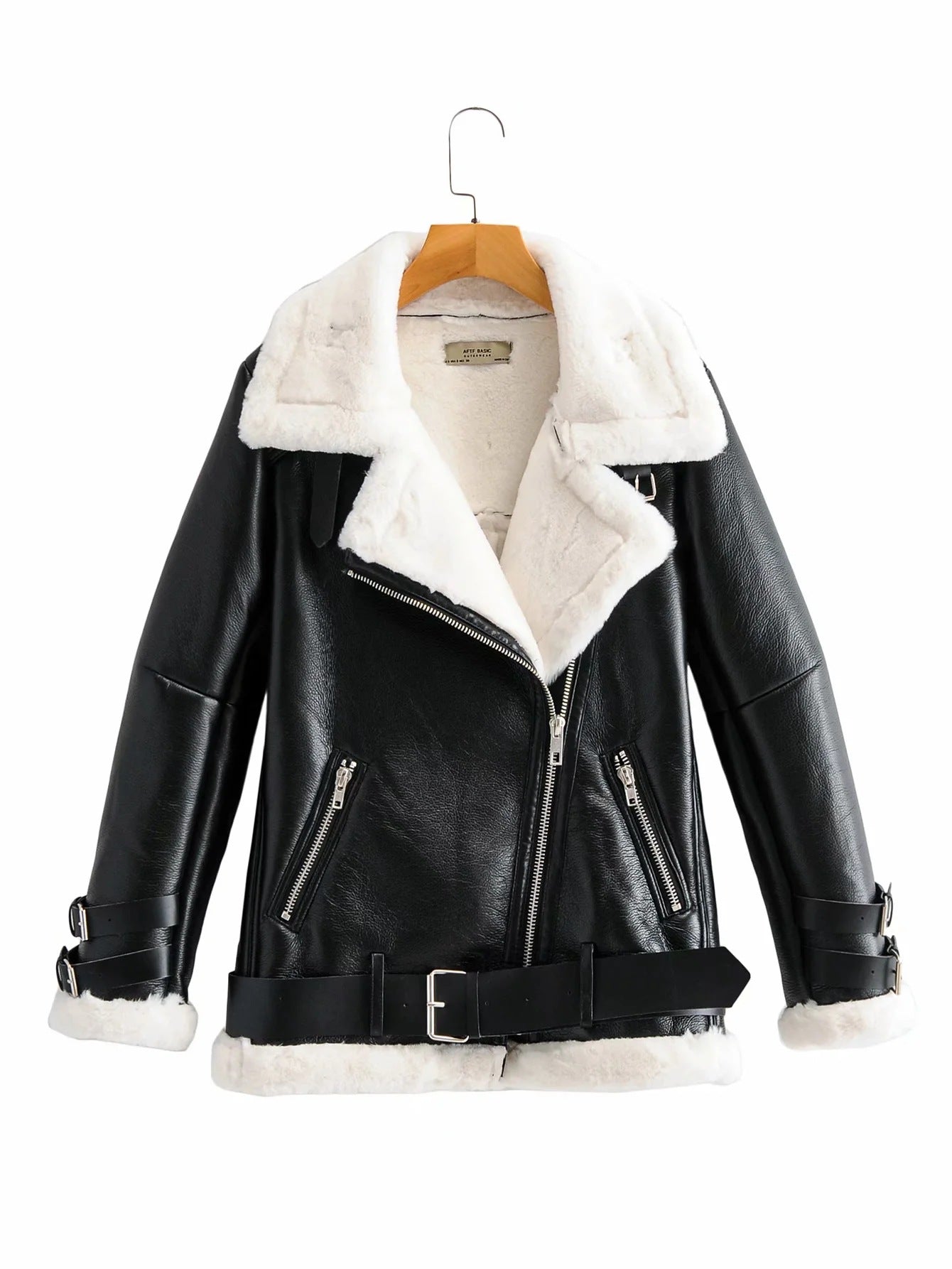 Leather jacket large lapel